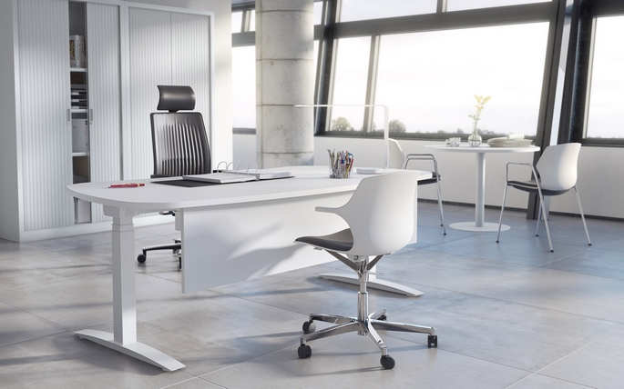 Bureau assis-debout &eacute;lectrique &agrave; plateau droit